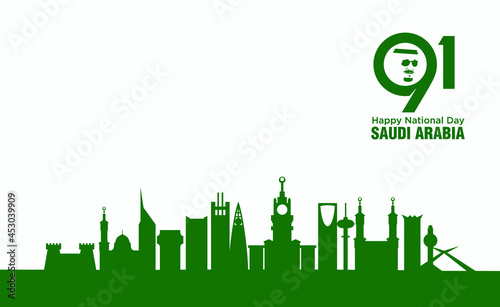 91 Saudi National Day. 23rd September. Happy National Day. Kingdom of Saudi Arabia. Vector Illustration. Eps 10.