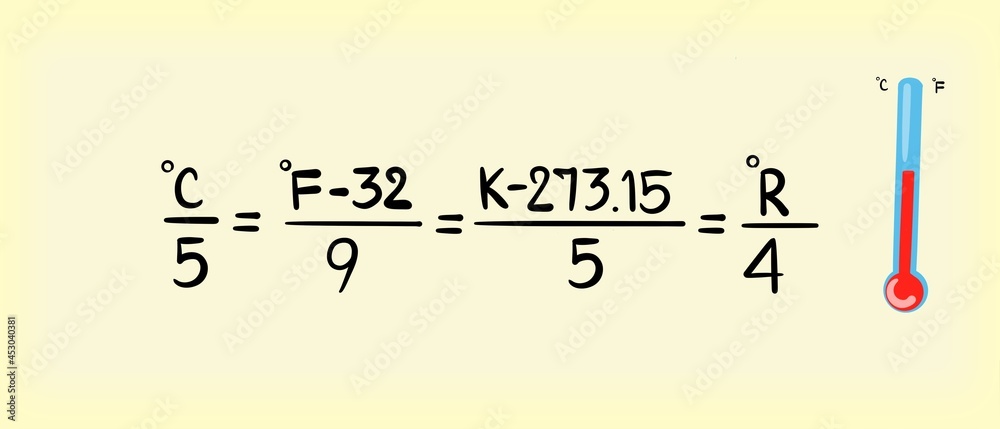 Temperature conversion formulas. Celsius to Fahrenheit, Celsius to kelvin,  kelvin to Fahrenheit Stock Illustration | Adobe Stock