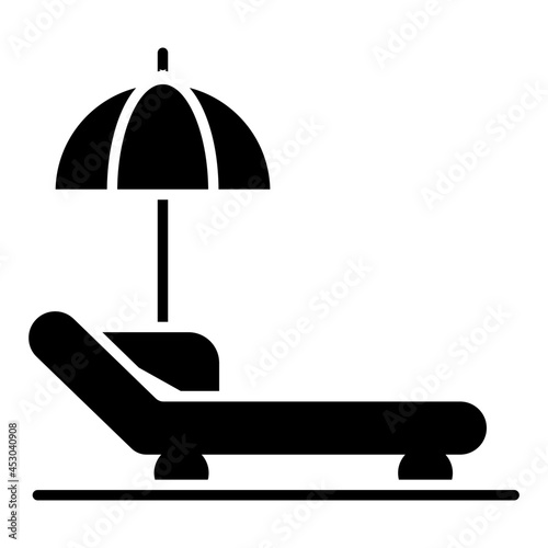 Relaxing chair with umbrella denoting concept of deck chair