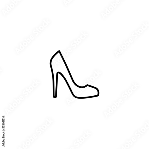 Female shoe with high heel. Elegant black slipper with spike heel on while background. Vector illustration.