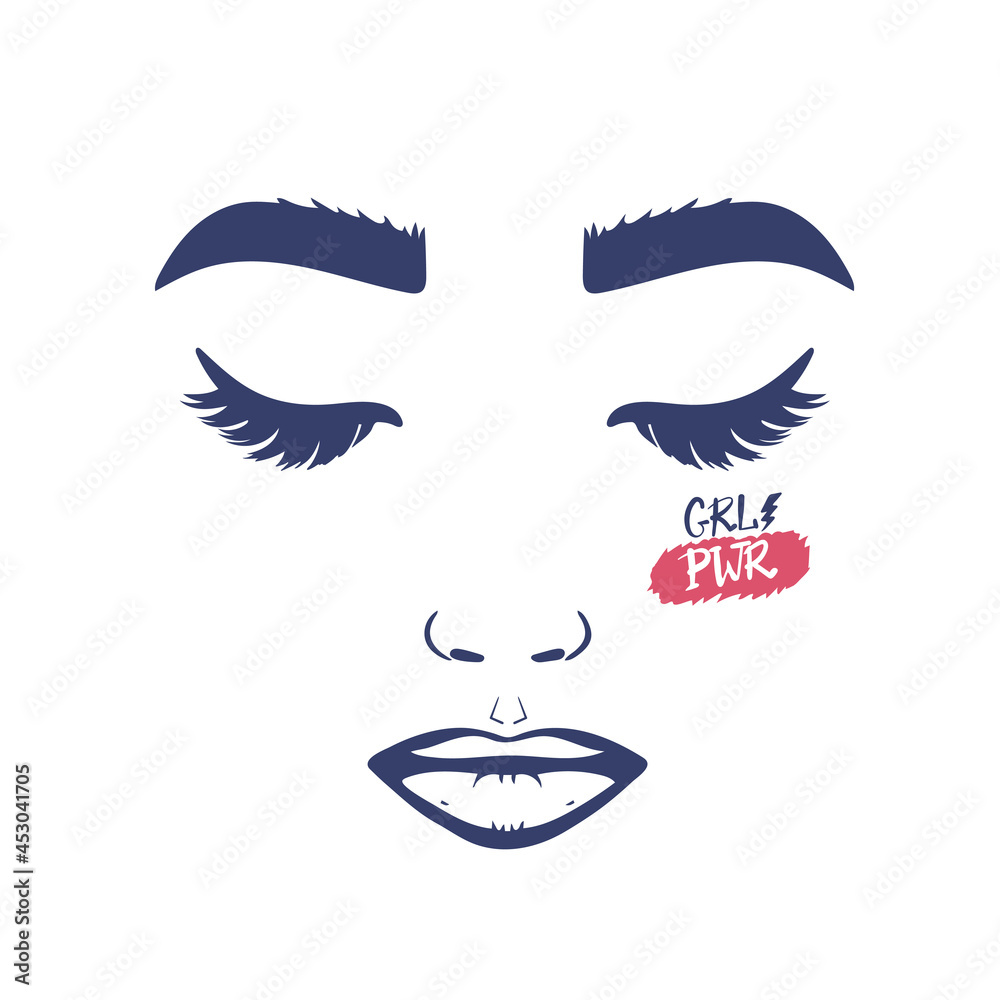sketch hand drawn woman face with inscription Girl Power Vector Design. Grl PWR pink , make up girl fashion, beauty. Feminist slogan, phrase or quote. vector illustration for t-shirt, sweatshirt sketch hand drawn woman face with inscription Girl Power Vector Design. Grl PWR pink , make up girl fashion, beauty. Feminist slogan, phrase or quote. vector illustration for t-shirt, sweatshirt