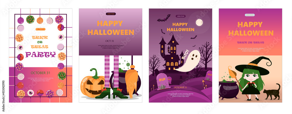 Vector banner for Halloween Cartoon template design for ad, sales, party invitations