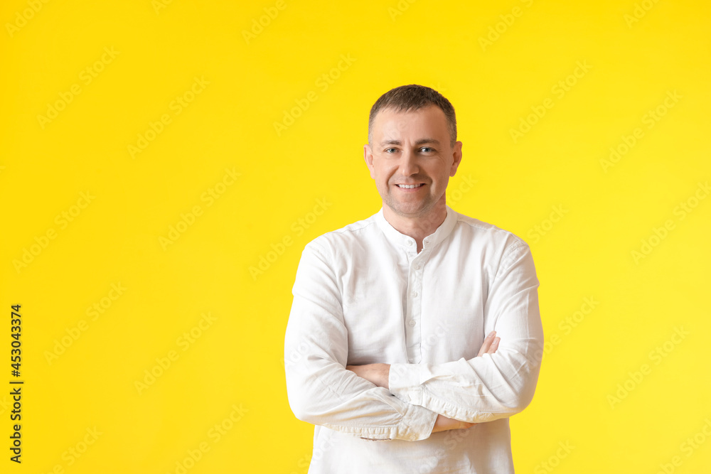 Mature man on color background Mature man on color background
