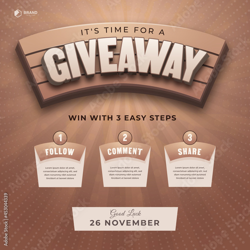 3d text effect with Giveaway steps for social media post with 3 steps to win 