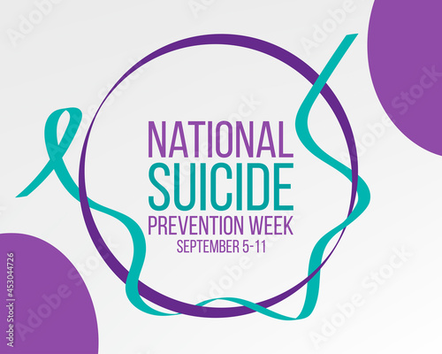 National suicide prevention week concept. Banner for September 5-11 with teal and purple ribbon awareness and text.  Vector illustration.