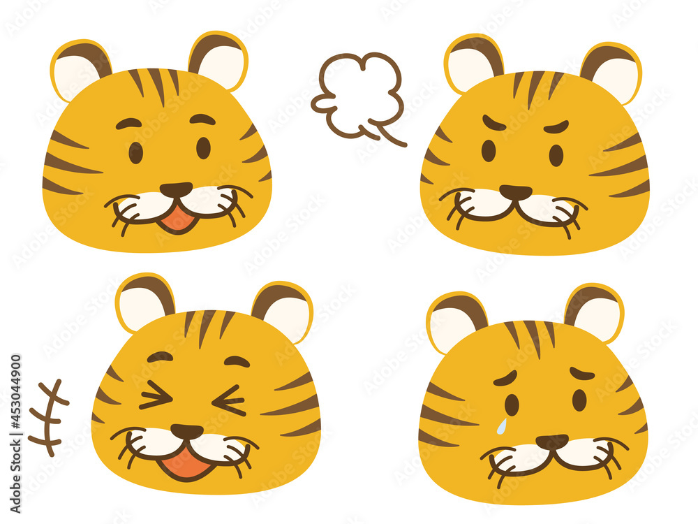 A set of expressions for a cute tiger character. A set of expressions for a cute tiger character.