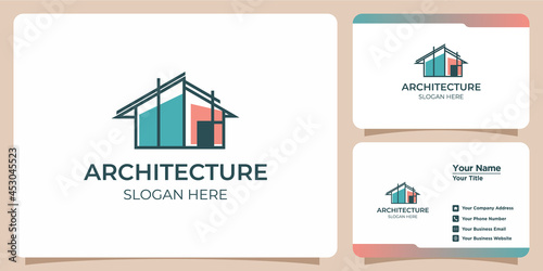 Minimalist architect logo creative line art style concept and business card