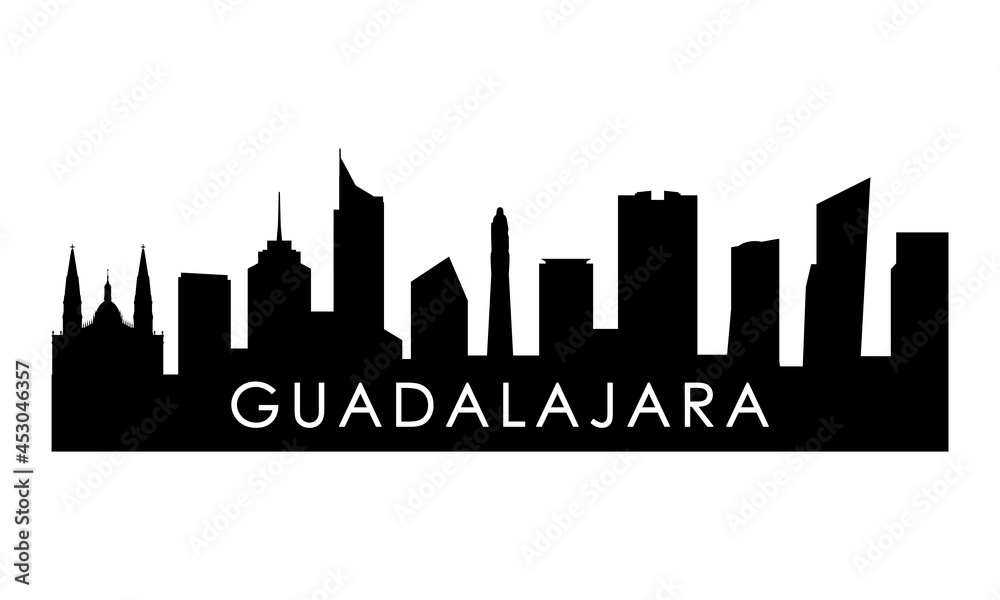 Guadalajara skyline silhouette. Black Guadalajara city design isolated on white background.