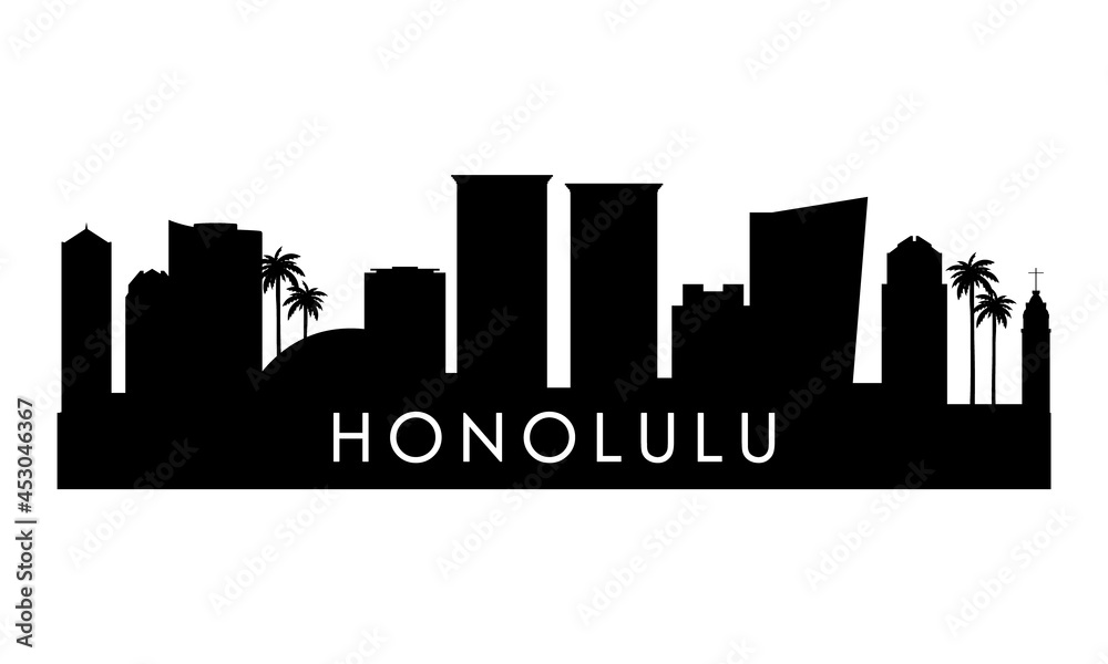 Honolulu skyline silhouette. Black Honolulu city design isolated on white background.