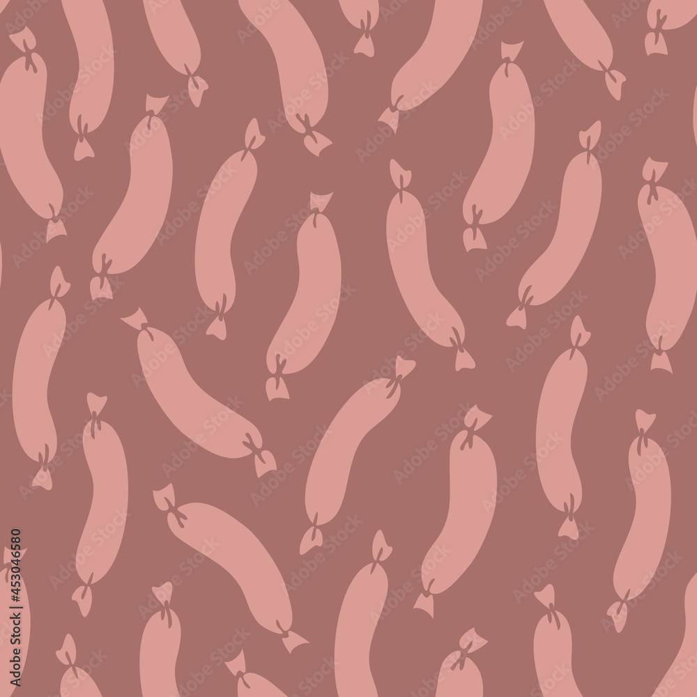 Vector seamless pattern with sausages. Design with silhouettes of sausages.