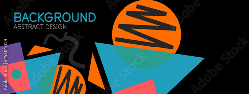 Abstract background. Blocks, lines, triangles, circles composition. Techno or business concept for wallpaper, banner, background, landing page