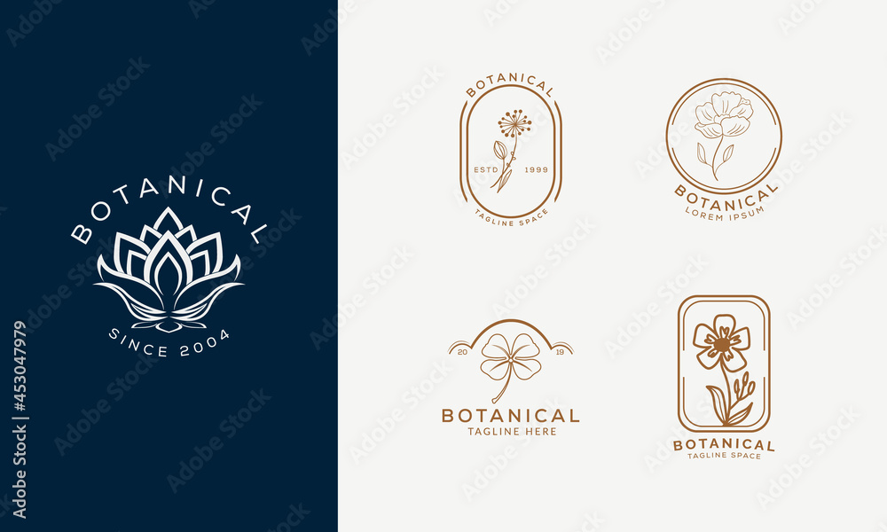 Floral element Botanical Hand Drawn Logo with Wild Flower and Leaves.Logo for spa and beauty salon, boutique, organic shop, wedding, floral designer, interior, photography, cosmetic.
