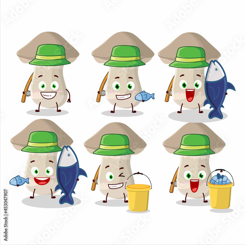 A fisherman toadstool cartoon picture catch a big fish