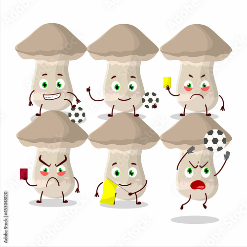 Toadstool cartoon character working as a Football referee