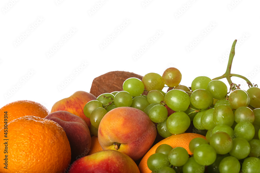 Fresh fruits on white background, closeup Fresh fruits on white background, closeup