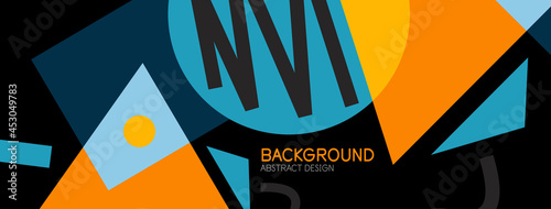 Abstract background. Blocks, lines, triangles, circles composition. Techno or business concept for wallpaper, banner, background, landing page