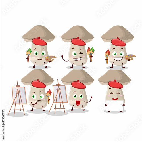 Artistic Artist of toadstool cartoon character painting with a brush
