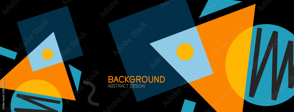 Abstract background. Blocks, lines, triangles, circles composition. Techno or business concept for wallpaper, banner, background, landing page