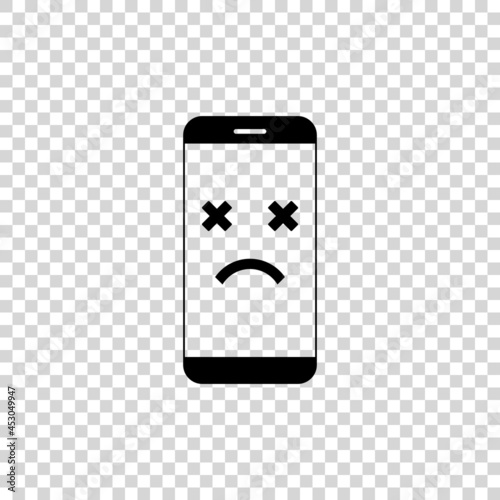 Broken phone icon. Broken smartphone with sad smile. Broken phone service, recovery and repair concept.	