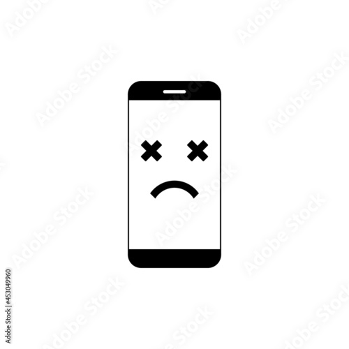Broken phone icon. Broken smartphone with sad smile. Broken phone service, recovery and repair concept.	