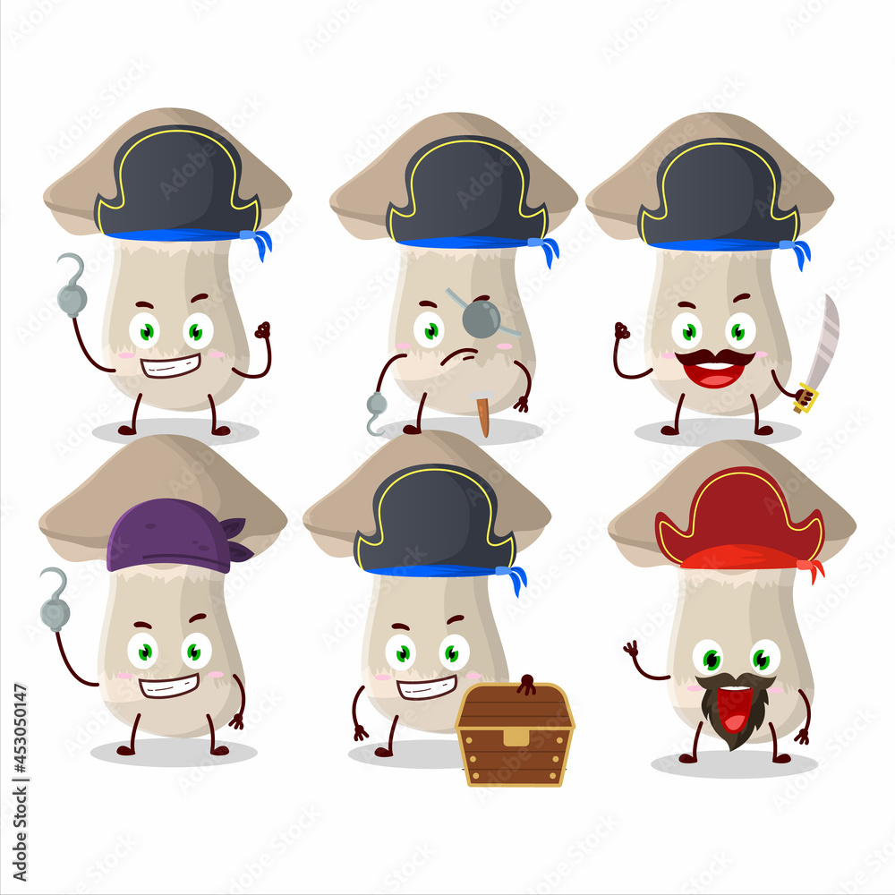 Cartoon character of toadstool with various pirates emoticons