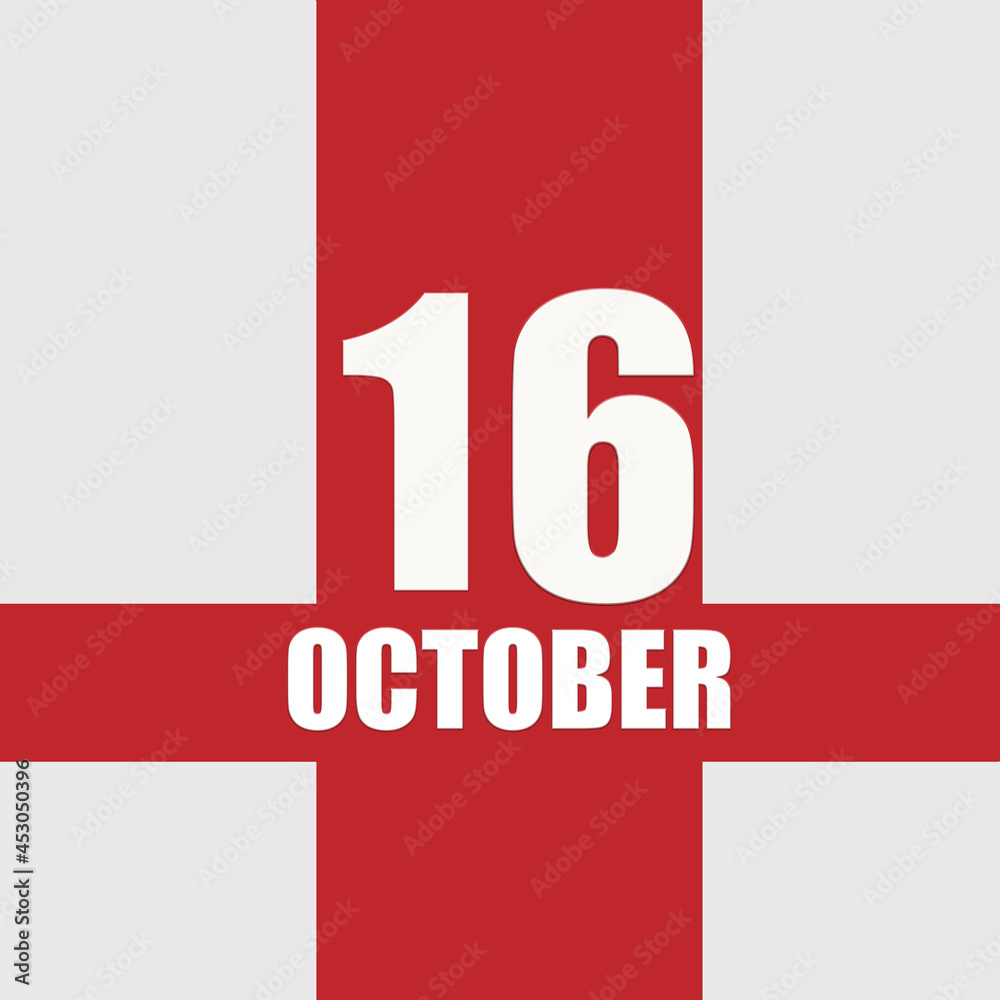 october 16. 16th day of month, calendar date.White numbers and text on red intersecting stripes. Concept of day of year, time planner, autumn month. october 16. 16th day of month, calendar date.White numbers and text on red intersecting stripes. Concept of day of year, time planner, autumn month.
