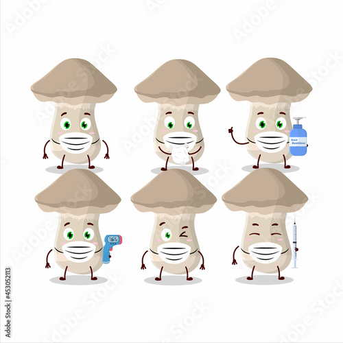 A picture of toadstool cartoon design style keep staying healthy during a pandemic