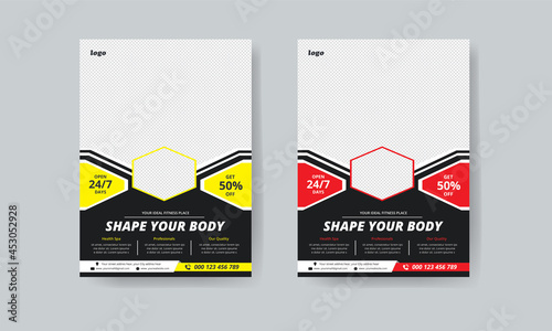 A4 fitness flyer layout red & yellow color fitness flyer template