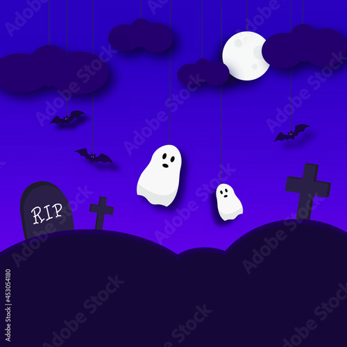 halloween background with cemetery and moon
