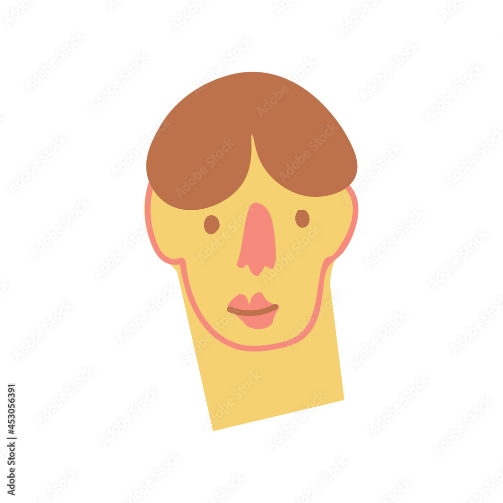 Portrait of a man with a beard representative of the LGBTQ Asian race hand drawn.Simple avatar of a people in flat drawing style.Design for social networks,web,packaging,posters,postcards,stickers.