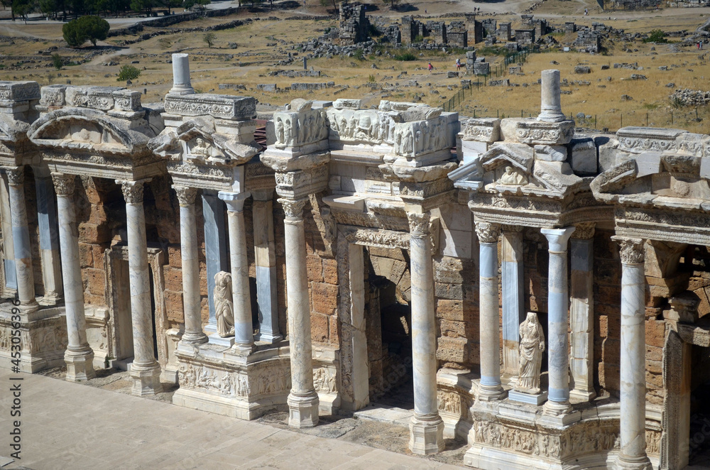 Ruins of antique city Hierapolis, in Pamukkale, Turkey