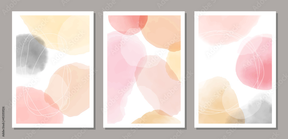 Set of trendy abstract creative minimalist artistic hand painted compositions