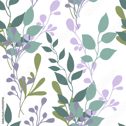 Abstract prints with plant leaves. Pastel colors. Vector illustration.