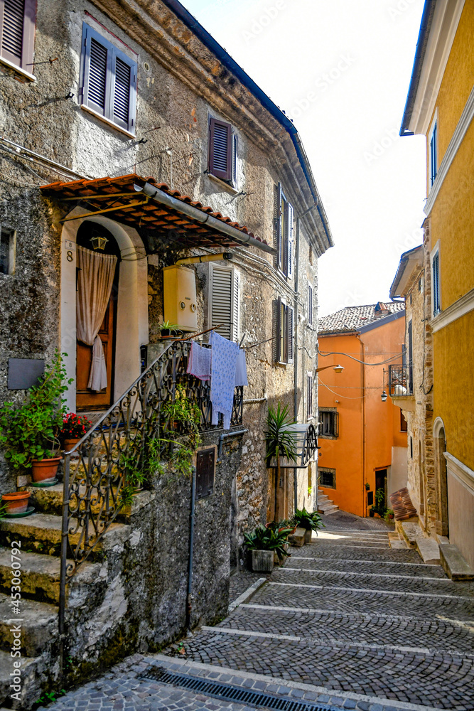 Fototapeta premium A characteristic street in Morolo, a medieval village in the province of Frosinone in Italy. 
