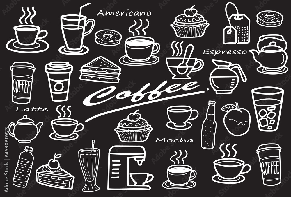 Set of linear icons for coffeeshop.Vector Line Icons.