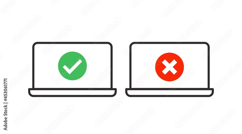 Laptop Check Icon Set. Vector isolated editable set of laptops with check signs