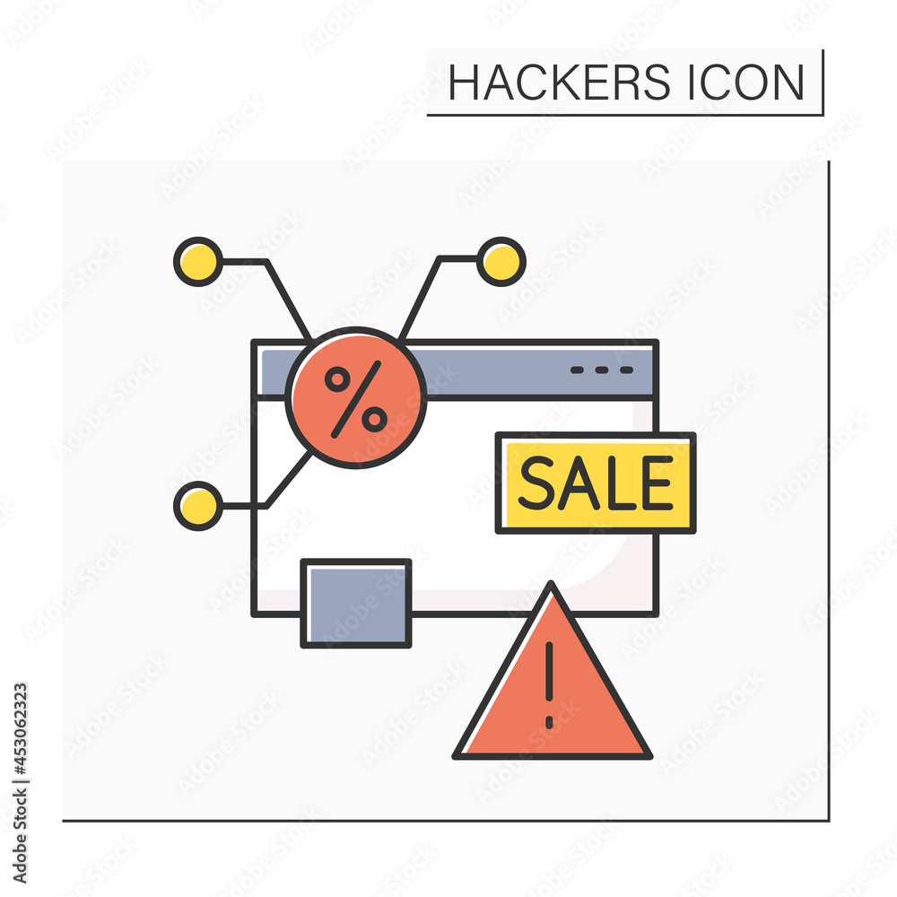 Bait advertising color icon. Deceptive web banner linear pictogram. Concept of fake sale advertisement and click and bait web page redirect. Online security. Isolated vector illustration