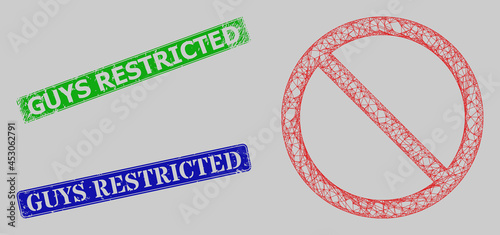 Carcass net restricted model, and Guys Restricted blue and green rectangular textured stamps. Carcass net mesh image is created from restricted icon.