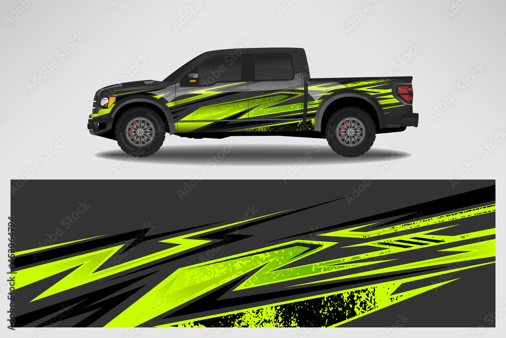 Vector car decal wrap design. Graphic abstract line racing background design for vehicle, race car, rally, adventure livery camouflage.