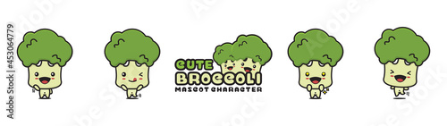 cute broccoli mascot, with different facial expressions and poses