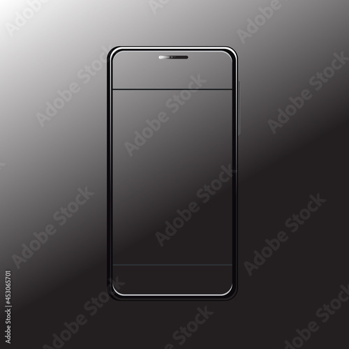 Smartphone mock up with blank screen. Black vector frameless smartphone, mobile phone isolated on white background