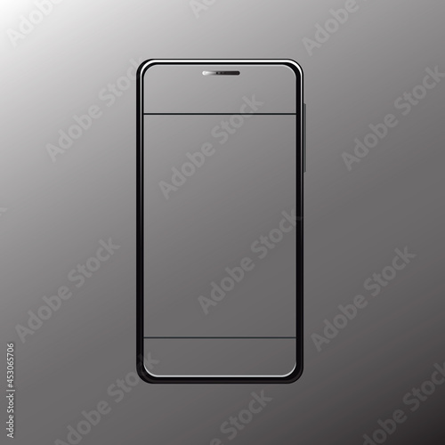 Smartphone mock up with blank screen. Black vector frameless smartphone, mobile phone isolated on white background