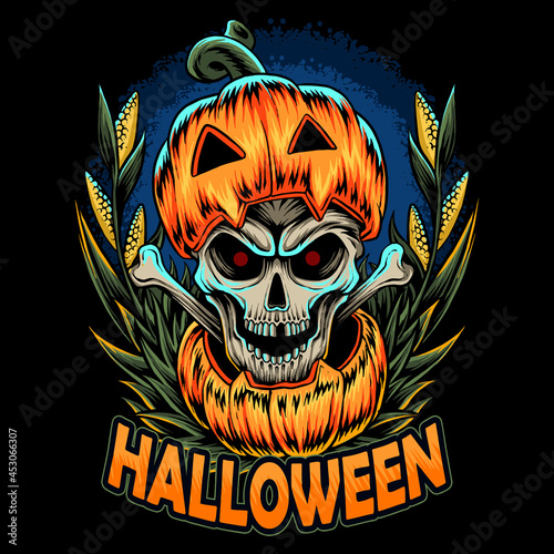 Halloween pumpkin and it has a skull inside and this design is perfect for Halloween night t shirts