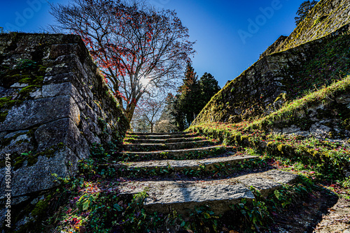 岩村城本丸裏門跡へ続く石垣と石段 photo