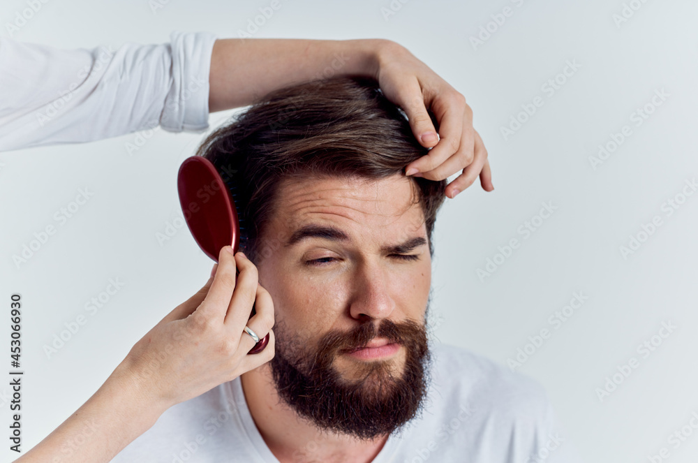 cute bearded man trendy hairstyle hairdresser comb cute bearded man trendy hairstyle hairdresser comb