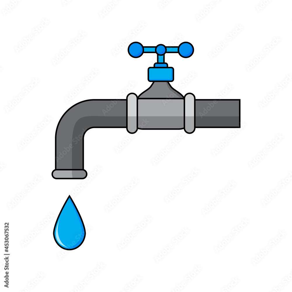 Faucet with water droplet icon. Simple cartoon design. Vector illustration isolated on white. Faucet with water droplet icon. Simple cartoon design. Vector illustration isolated on white.