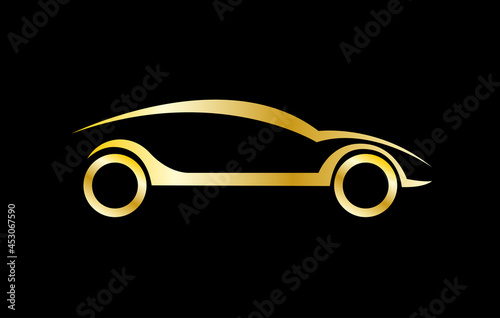 golden sport  car, sell and service. Vector logo in gold and black background