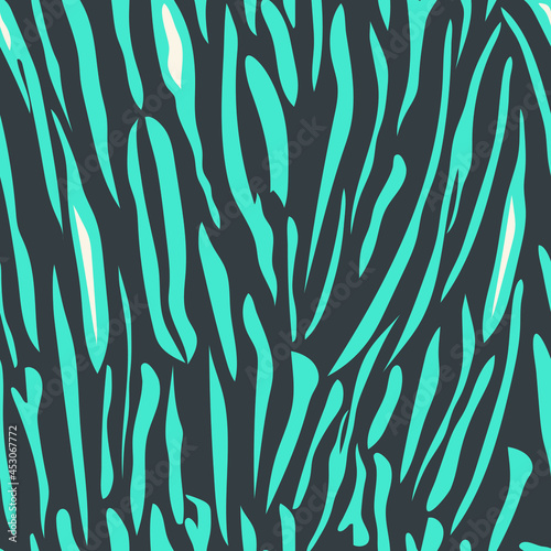 Seamless pattern with dark blue stripes on a light blue background  like a tiger. Print for modern fabrics  throw pillows  wrapping paper. Vector.