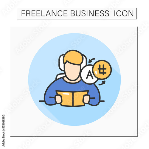 Language translator color icon.Translation services . International education course. Professional freelance interpreter.Isolated vector illustration