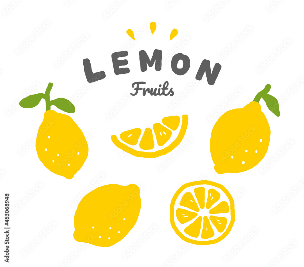 レモンの手描きイラストのセット シンプル フルーツ 果物 柑橘系 シトラス 夏 かわいい 果実 断面 Stock Vector Adobe Stock